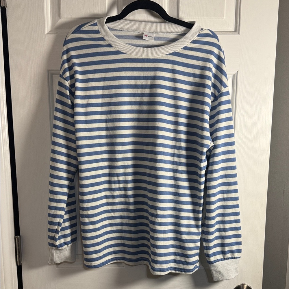 Light Blue and White Striped Long Sleeve Shirt